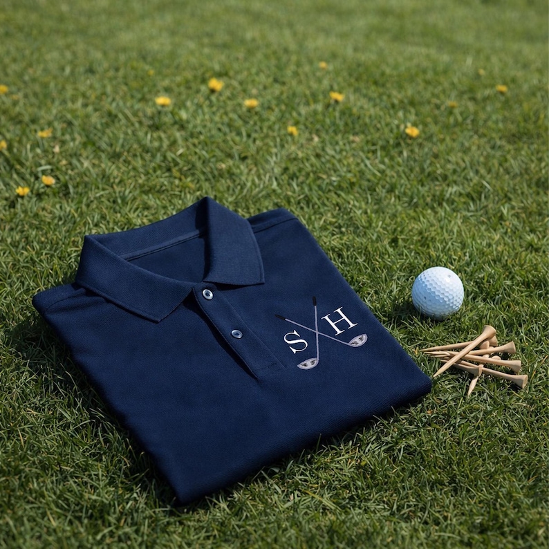Personalised Golf Polo Shirt with Embroidered Initials - Polo Shirt Golf Cross Clubs Personalised Golfwear - Gift for golfer image 3