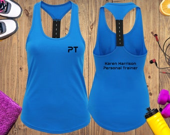 Personalised Personal Trainer Racerback Womens Sports Vest / PT Fitness Vest - Gymwear