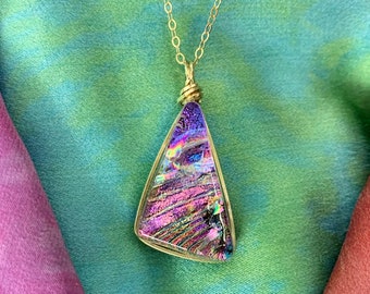 Napa ~ Dichroic Glass Triangle Pendant with Rainbow Flashes