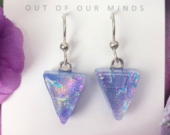 Provence ~ Arty Dichroic Glass Triangle Drop Earrings in Shades of Lavender and Pink