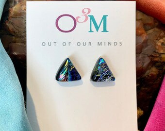 Laguna ~ Dichroic Glass Triangle Shaped Studs with Rainbow Flashes
