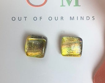 Rio - Dichroic Glass Small Square Shaped Studs