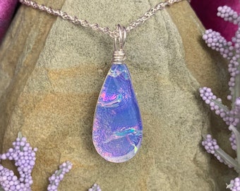 Provence ~ Beautiful Dichroic Glass Small Teardrop Pendant in Lavender with Rainbow Accents