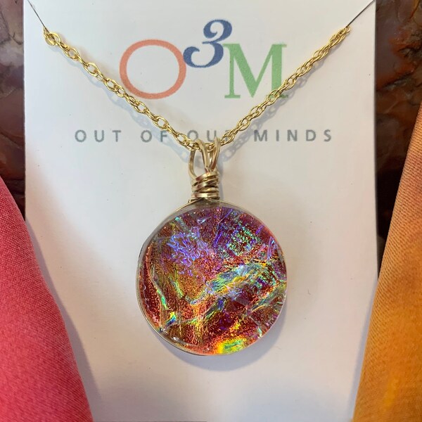 Sedona ~ Dichroic Circle Pendant with Flashes of Rainbow Colors