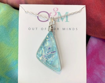 Iceland ~ Dichroic Glass Large Triangle Pendant with Flashes of Silver