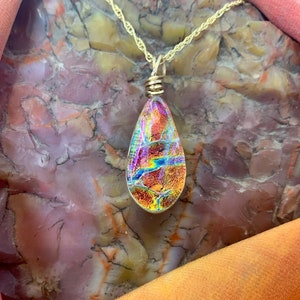 Sedona Dichroic Teardrop Pendant with Rainbow Flashes image 3