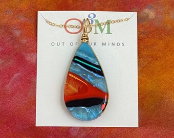 Moab ~ Striking Large Teardrop Dichroic Glass Pendant in Southwest Colors