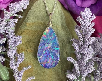 Provence ~ Sparkling Dichroic Glass Teardrop Pendant in Shades of Lavender with Flashes of Turquoise