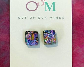 Skye ~ Dichroic Glass Rectangle Studs in Purples and Rainbow Colors