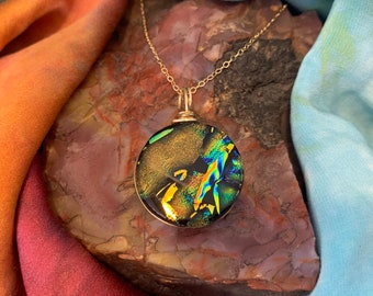 Yosemite ~ Dichroic Glass Circle Pendant in Gorgeous Colors of the Earth