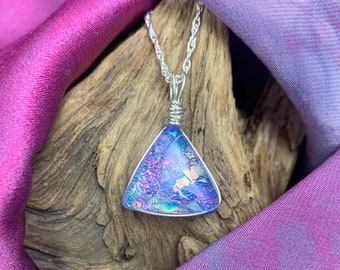 Provence ~ Lovely Dichroic Glass Small Triangle Pendant in Pale Shades of Lavender with Flashes of Rainbow