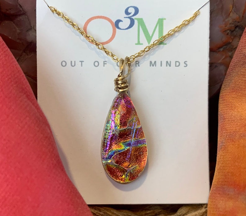 Sedona Dichroic Teardrop Pendant with Rainbow Flashes image 1