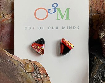 Moab ~ DIchroic Triangle Shaped Studs in Black and Red with Flashes of Gold