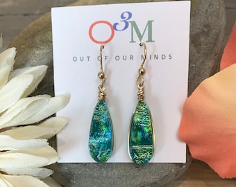 Limerick - Teardrop Dichroic Dangle Earrings