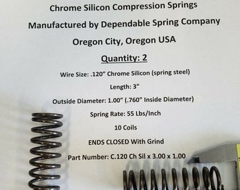 Compression Coil Springs - Qty 2 Compression Coil Springs - Length 3" in x 1" in O.D.  - .120"  in Wire