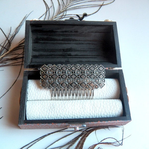 Antique Silver Comb, Valencian Comb, Hair Clip, Clip with Personalized Box with Text, Fallera Comb, Spanish Comb