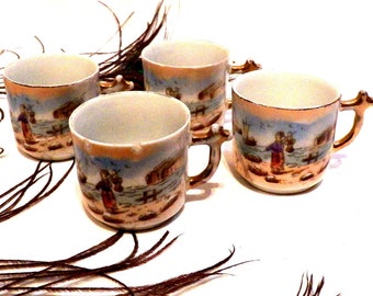 Ensemble Tasses en Porcelaine XIX, 4 Tasses XIX, Porcelaine de Limoges, Porcelaine Albert Pillivuyt, Foëcy Limoges, Tasses Anciennes, Coupes Collector