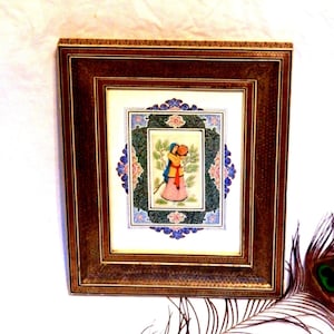 Antique Persian Painting, Woman Painting 19th, Oil on Plaque, Golded Frame, Persian Framed Painting, Antique Oriental Painting, Persian Art