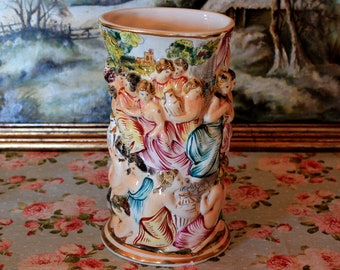 Vintage Capodimonte, Florero Porcelana, Escena Porcelana, Capodimonte Porcelana, Porcelana Fina, Búcaro Capodimonte, Italia Porcelana