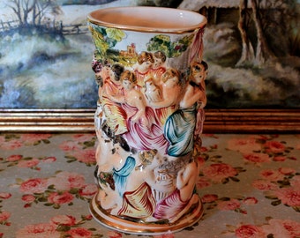 Capodimonte vintage, Vase en porcelaine, Scène en porcelaine, Porcelaine capodimonte, Porcelaine fine, Búcaro Capodimonte, Porcelaine d’Italie