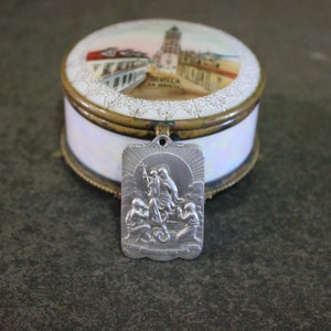 Box with Medal, Antique Silver Medal, Art Nouveau, Religious Scenes Medal, Virgin Medal, Antique Box with Mirror, Seville Box.