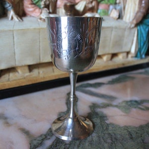 Antique 50s Chalice, Small Altar Chalice, Art Deco Chalice, Silver Metal Chalice, Chalice, Church Chalice,  Chalice, Religious CupEngraved
