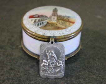 Box with Medal, Antique Silver Medal, Art Nouveau, Religious Scenes Medal, Virgin Medal, Antique Box with Mirror, Seville Box.