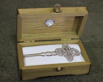 Peigne en métal vintage, peigne de mariage, pince à cheveux, clip de boîte personnalisé avec texte, peigne en verre autrichien, cadeau de mariage.