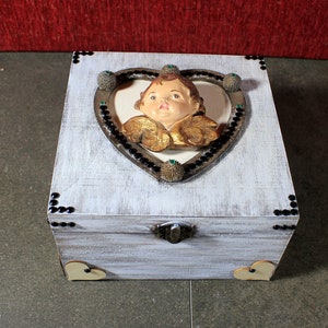 Personalized Keepsake Box, Organizer Box, Wooden Box, Angel Box, Box for Religious Items, Christmas Gift.