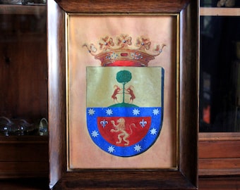 Antique Herald with Frame, Medieval Style Herald, Family Shield, Lion Shield, Hand-painted Herald, Shield with Frame