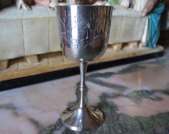 Antique 50s Chalice, Small Altar Chalice, Art Deco Chalice, Silver Metal Chalice, Chalice, Church Chalice,  Chalice, Religious CupEngraved