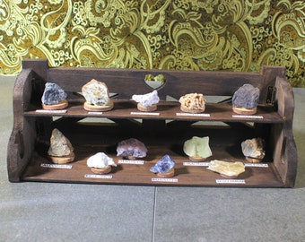 Minerals Exhibitor, Wall Shelf, Shelf with Minerals, Minerals Set, Minerals Set, Natural Stones Exhibitor