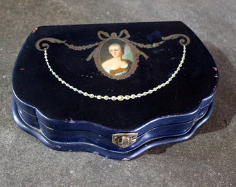 Lacquered Box, Antique Lacquered Jewelry Box, Hand Painted Jewelry Box, Black Wood Box, Jewelry Box, Lacquered Jewelry Box, Oil Painting