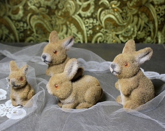 Antique Set of Felt Rabbits, Set of Small Rabbits, Old Rabbit Family