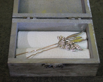 Peigne en métal vintage, peigne de mariage, pince à cheveux, clip de boîte personnalisé avec texte, peigne en verre autrichien, cadeau de mariage.