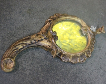 Antique Hand Mirror, Dressing Mirror, Leaves Design Mirror, Gilt Stucco Mirror, Wood Carving Mirror, Art Deco Style Mirror, 1940s