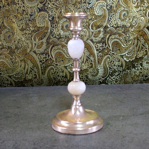 Antique Brass Candlestick, Vintage Metal Candlestick, Metal Candle Holder with Alabaster, Antique Candle Holder, Vintage Candlestick