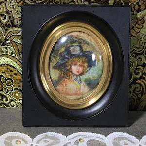 Oil painting, parchment paint, lady portrait, framed work, original painting, realistic work, work years, oil