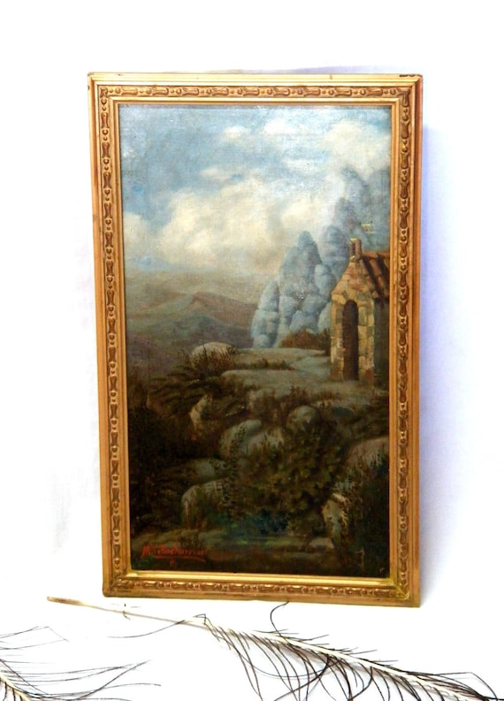 Antiguo Óleo Tela XIX, Paisaje Simbolista XIX, Pintura Catalana, Pintura Romántica, Pintura de Paisaje, Pintura Art Nouveau, Óleo Paisaje
