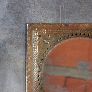 Antique Embossed Brass Mirror, Antique Mirror, Brass Frame, Wall Mirror, Embossed Frame, Circular Mirror, Square Frame, Moroccan Mirror image 4