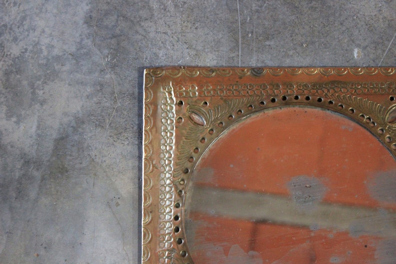 Antique Embossed Brass Mirror, Antique Mirror, Brass Frame, Wall Mirror, Embossed Frame, Circular Mirror, Square Frame, Moroccan Mirror image 4