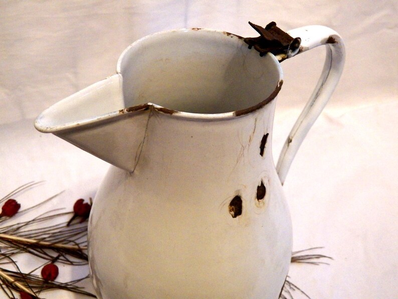 Antique Pitcher Porcelain Metal Pitcher Large Pitcher Etsy