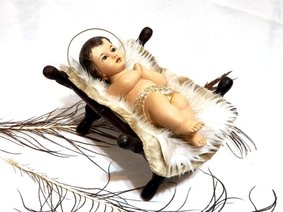 Jesus Child With Crib 9 Inch Antique Jesus Baby Jesus Etsy