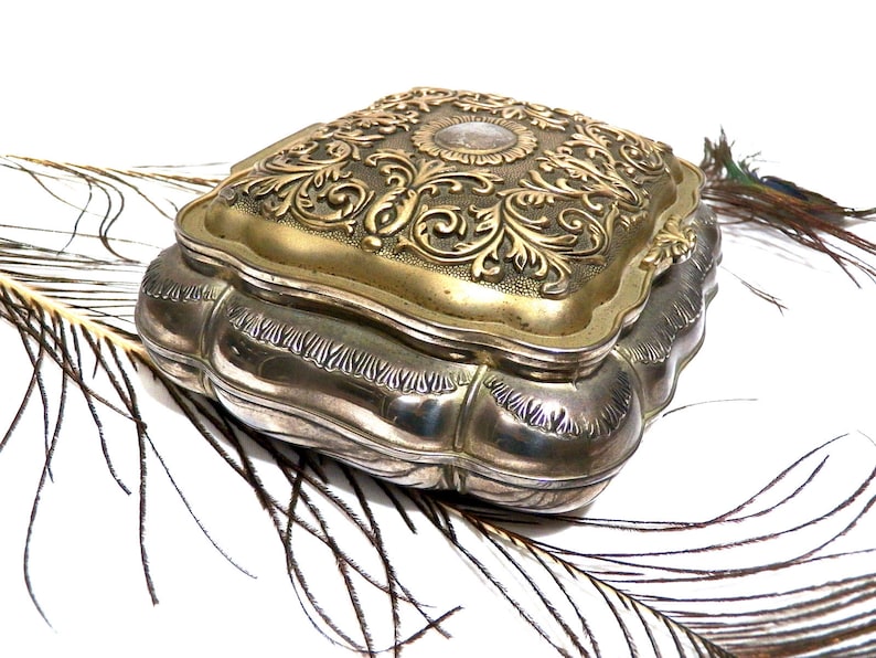 Vintage Box Indian Box Style Silver Plated Jewelry Box Godinger Metal Box Lined Velvet Vintage Decor Box Silver Plated Box