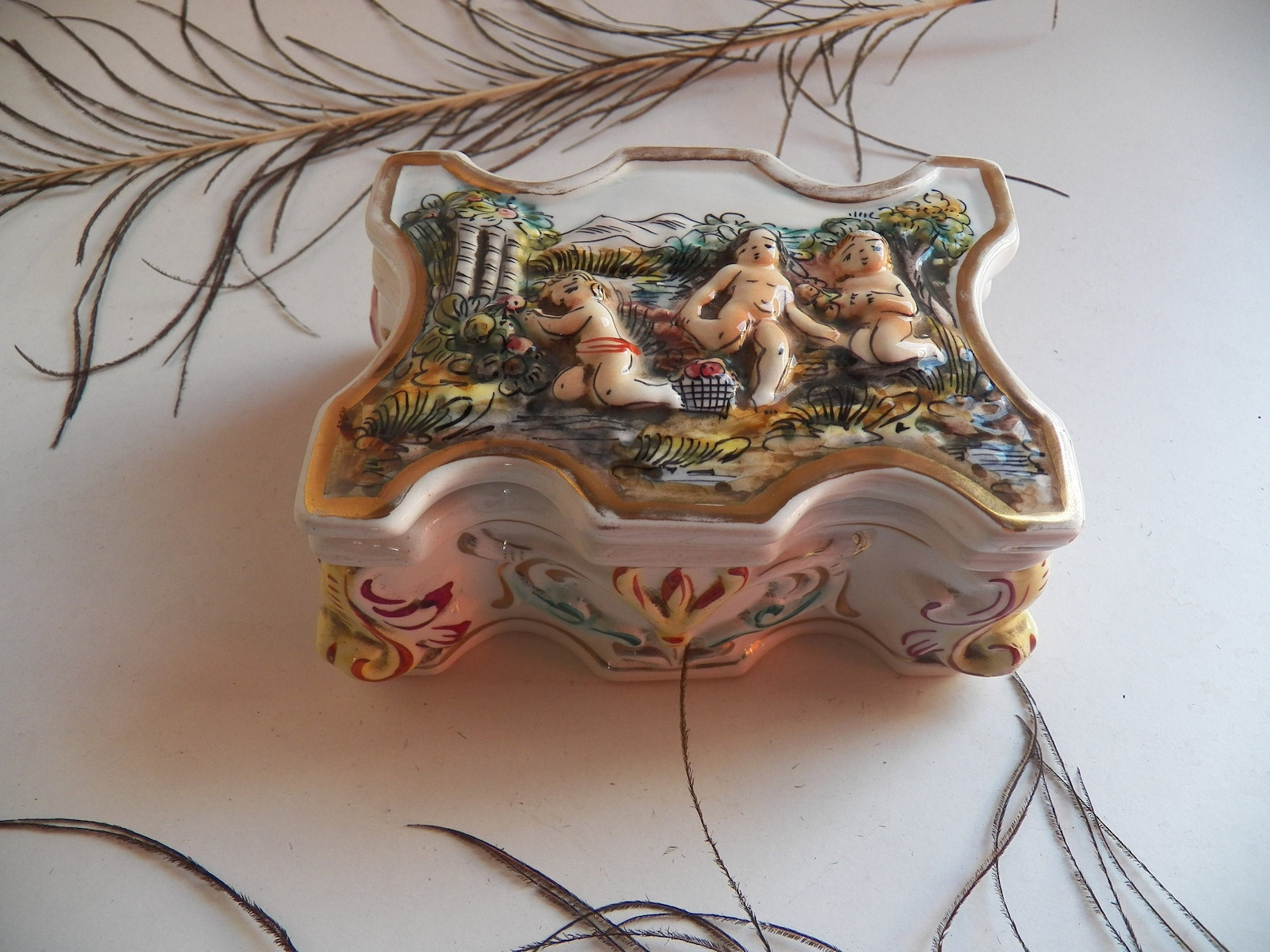 Vintage Capodimonte Jewelry Box Porcelain Cherubs Porcelain Etsy