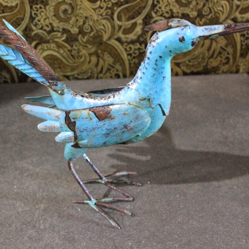 Antique shops Iron Bird, Painted Metal Bird, Blue Bird, Vintage Bird, Room Decoration.