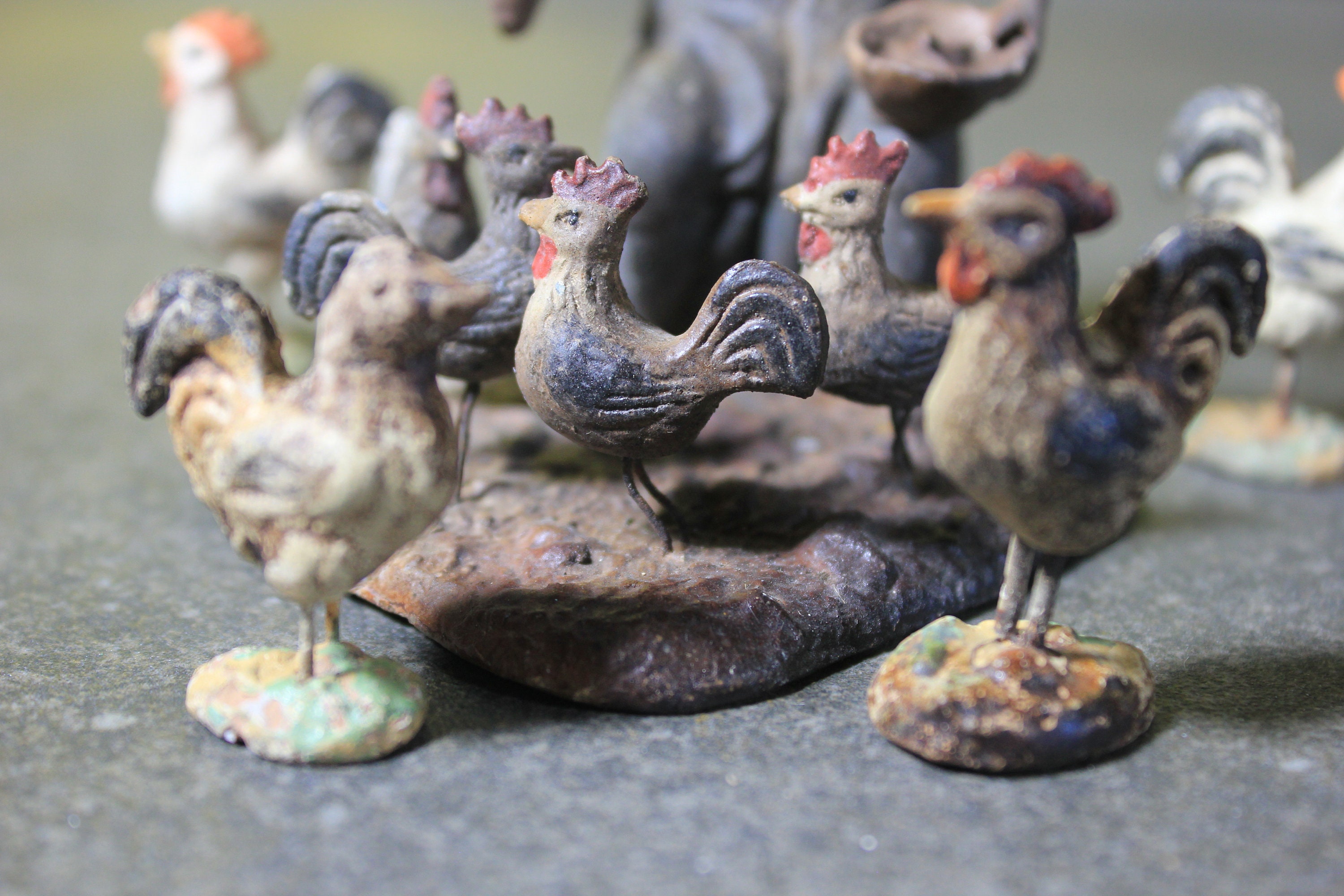 Ancient Set of Clay Roosters With a Farmer Set of Small - Etsy