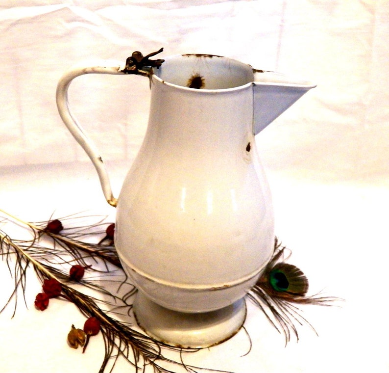 Antique Pitcher Porcelain Metal Pitcher Large Pitcher Etsy