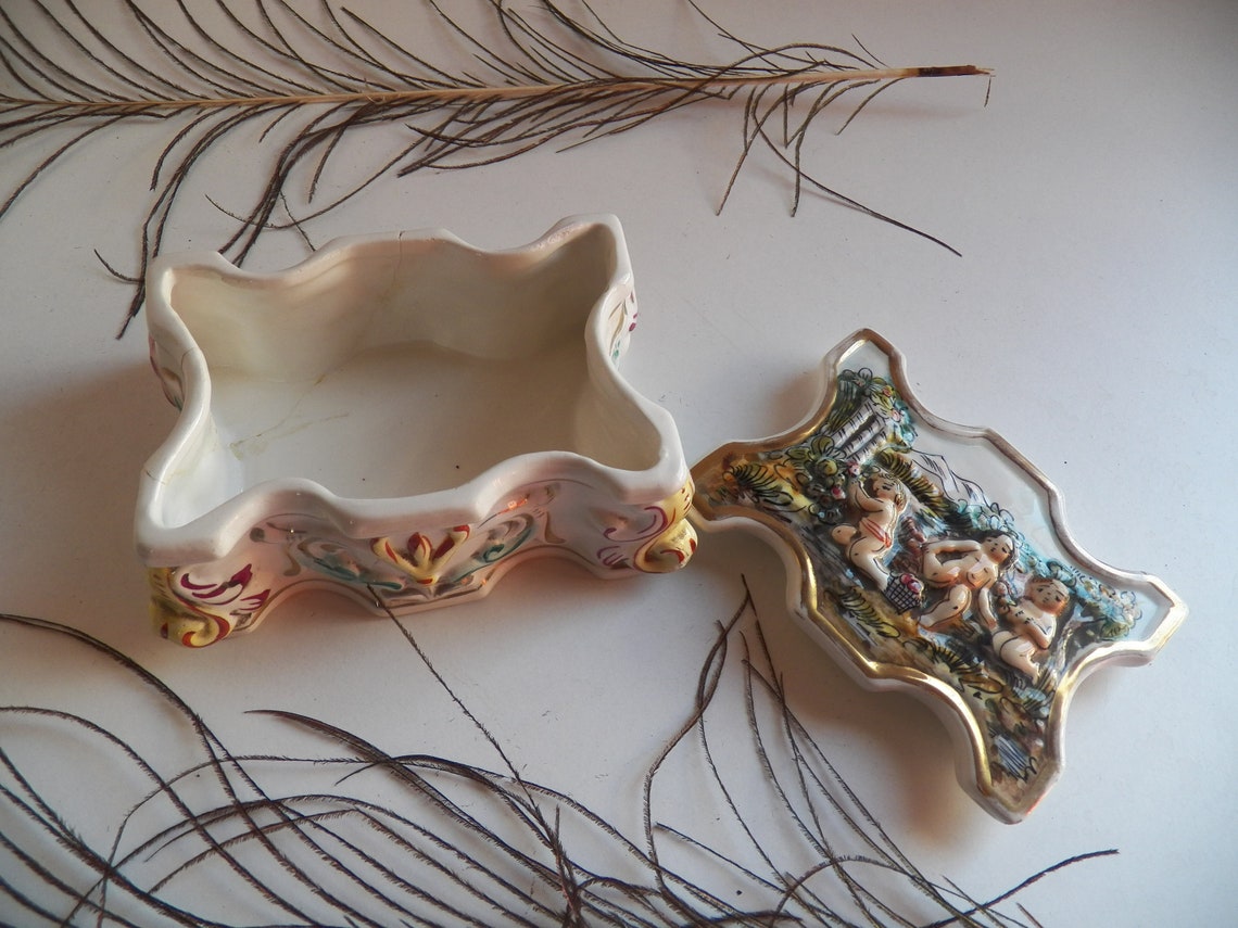 Vintage Capodimonte Jewelry Box Porcelain Cherubs Porcelain Etsy