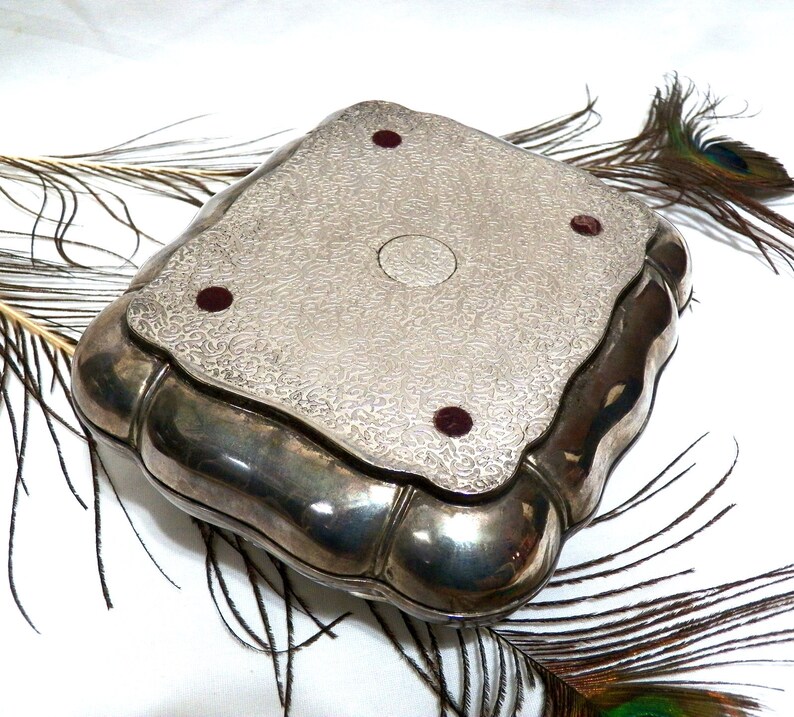 Vintage Box Indian Box Style Silver Plated Jewelry Box Godinger Metal Box Lined Velvet Vintage Decor Box Silver Plated Box